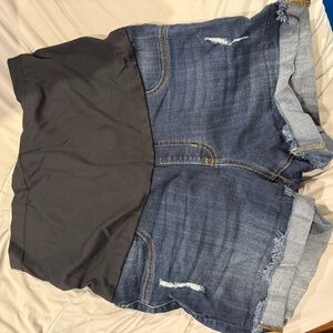 Just Black Denim maternity Shorts with Black Waistband